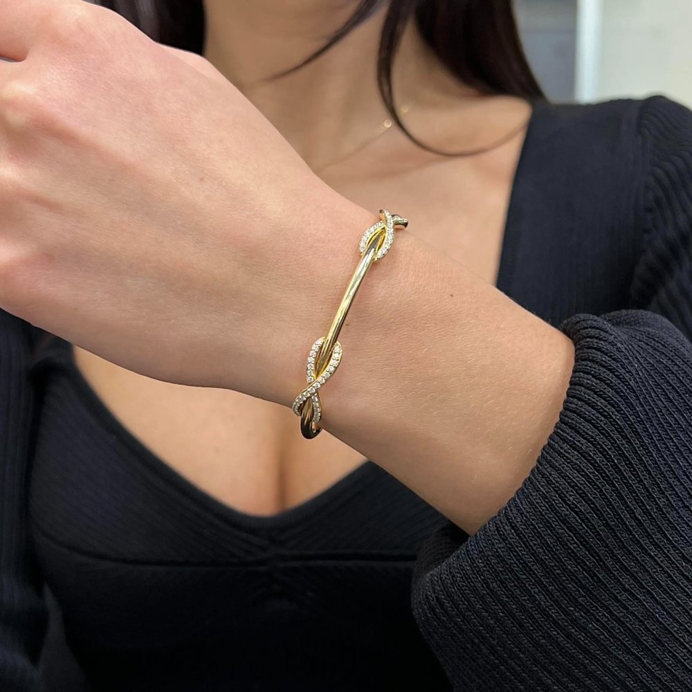 Tiffany & Co. Double Diamond Infinity Cuff Bracelet 18K Yellow Gold 0.65cttw